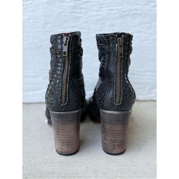 Freebird Washed Black Bela 100% Leather Cross Braided Ankle Western Boho Boots - Picture 5 of 14